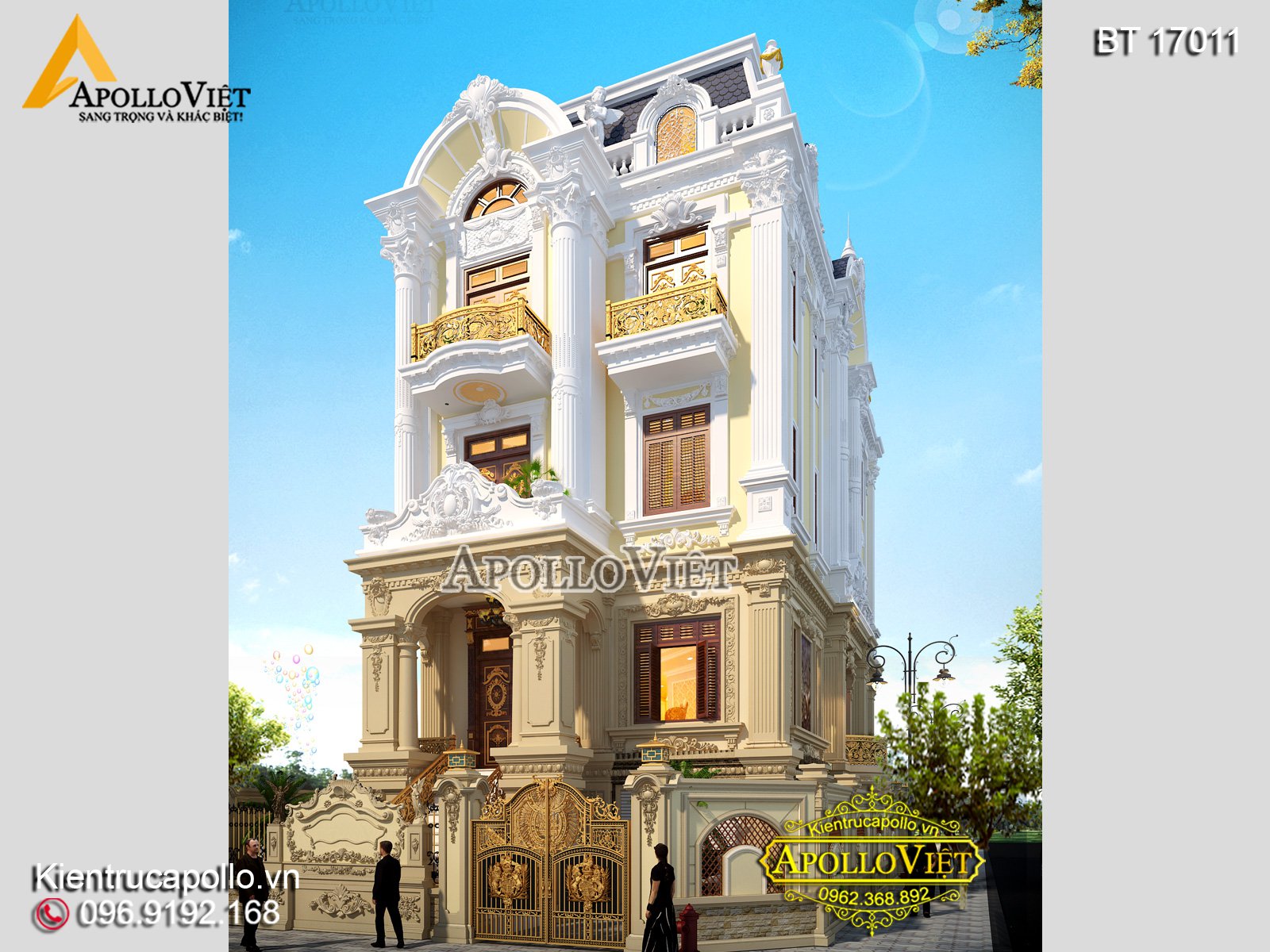 Mặt tiền thiết kế biệt thự cổ điển 4 tầng hoành tráng